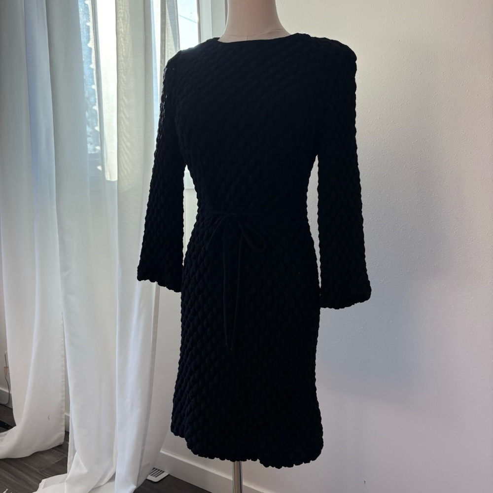 Vintage Black Textured Long Sleeve Dress